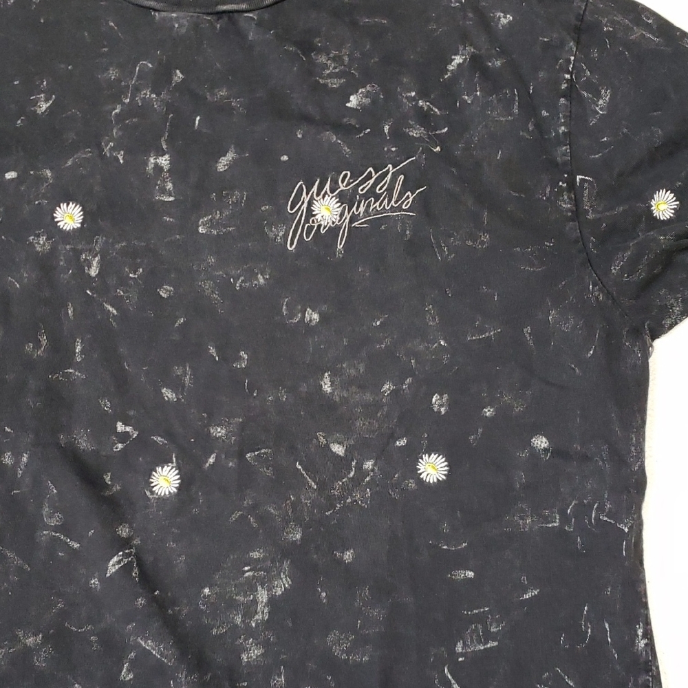 Guess Black Tee with Daisy Patterns